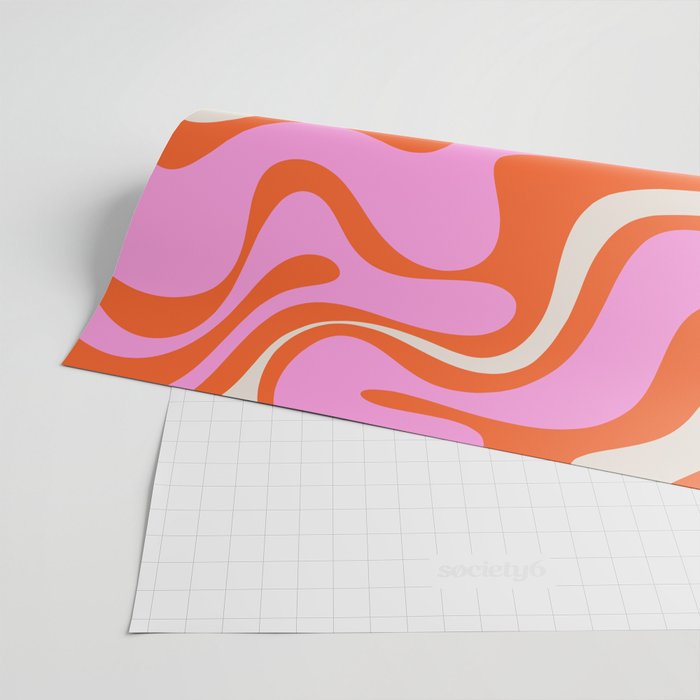 Retro Liquid Swirl Abstract Pattern Bright Pink Orange Cream Wrapping Paper Gallery Image 2