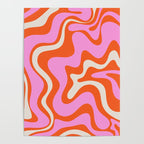 Retro Liquid Swirl Abstract Pattern Bright Pink Orange Cream Poster Gallery Image 4