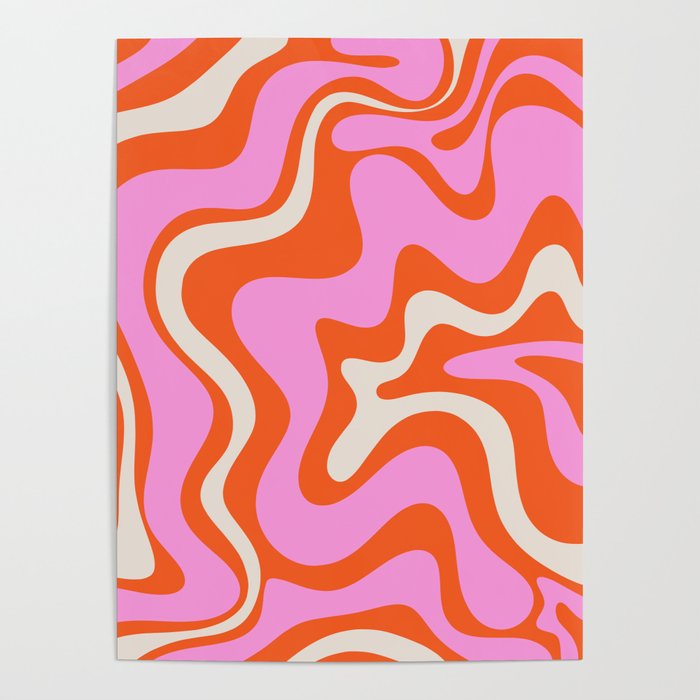 Retro Liquid Swirl Abstract Pattern Bright Pink Orange Cream Poster Gallery Image 4