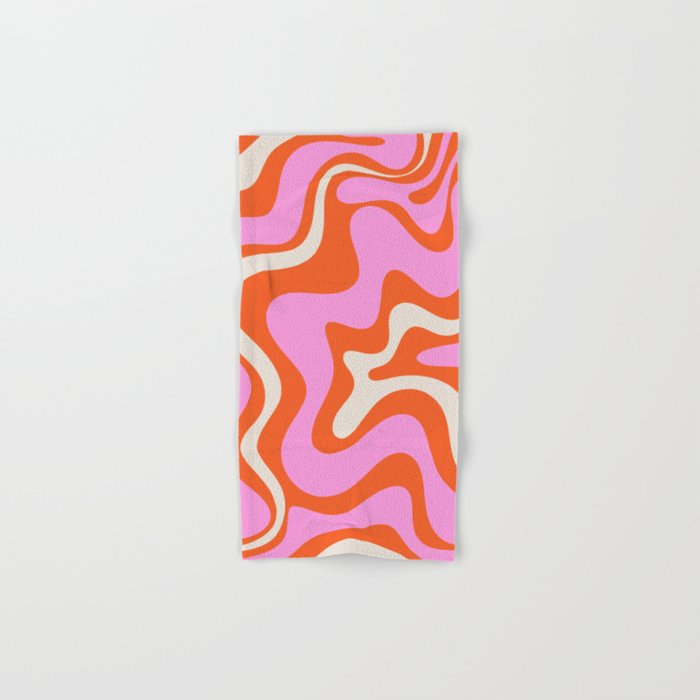 Retro Liquid Swirl Abstract Pattern Bright Pink Orange Cream Bath Towel Gallery Image 1