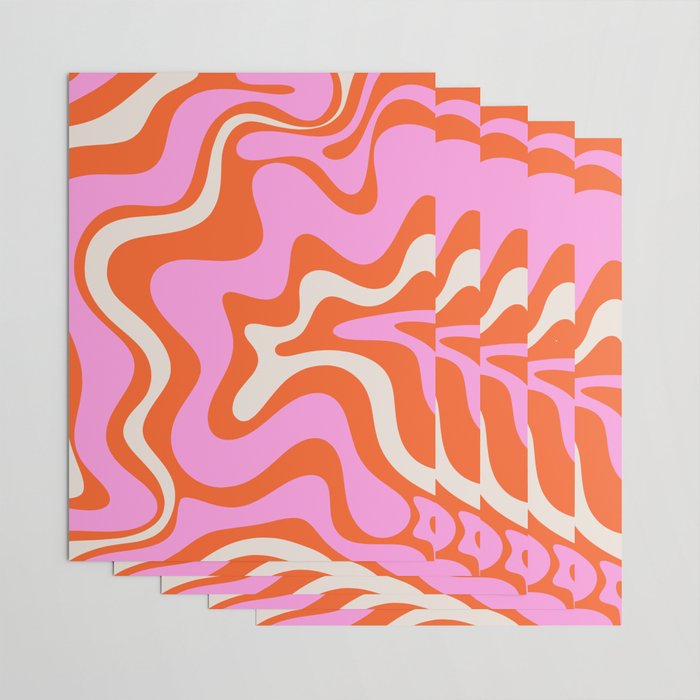 Retro Liquid Swirl Abstract Pattern Bright Pink Orange Cream Wrapping Paper Gallery Image 3