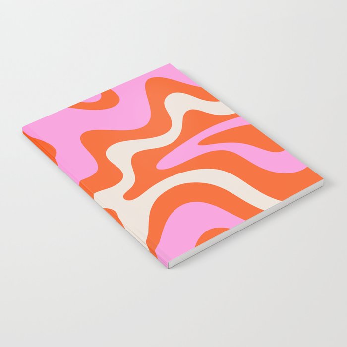 Retro Liquid Swirl Abstract Pattern Bright Pink Orange Cream Notebook Gallery Image 1