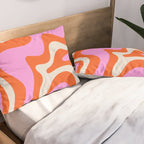 Retro Liquid Swirl Abstract Pattern Bright Pink Orange Cream Pillow Sham Gallery Image 2