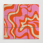 Retro Liquid Swirl Abstract Pattern Bright Pink Orange Cream Wood Wall Art Gallery Image 1