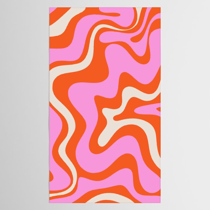Retro Liquid Swirl Abstract Pattern Bright Pink Orange Cream Tablecloth Gallery Image 2