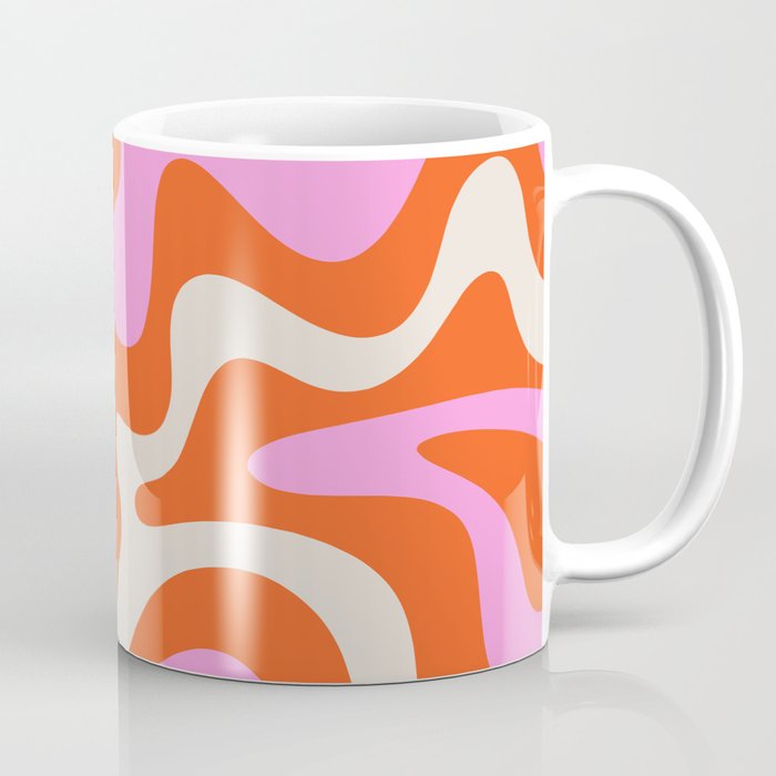 Retro Liquid Swirl Abstract Pattern Bright Pink Orange Cream Coffee Mug Gallery Image 1