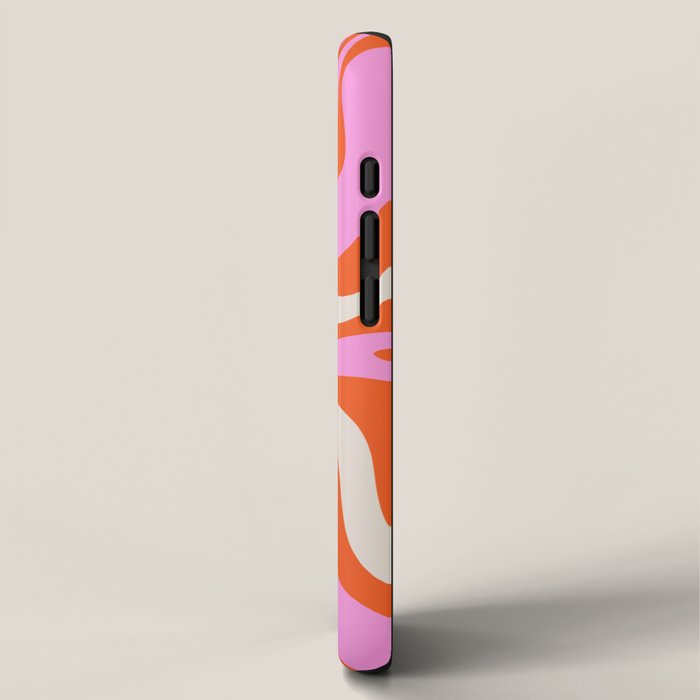Retro Liquid Swirl Abstract Pattern Bright Pink Orange Cream iPhone Case Gallery Image 2