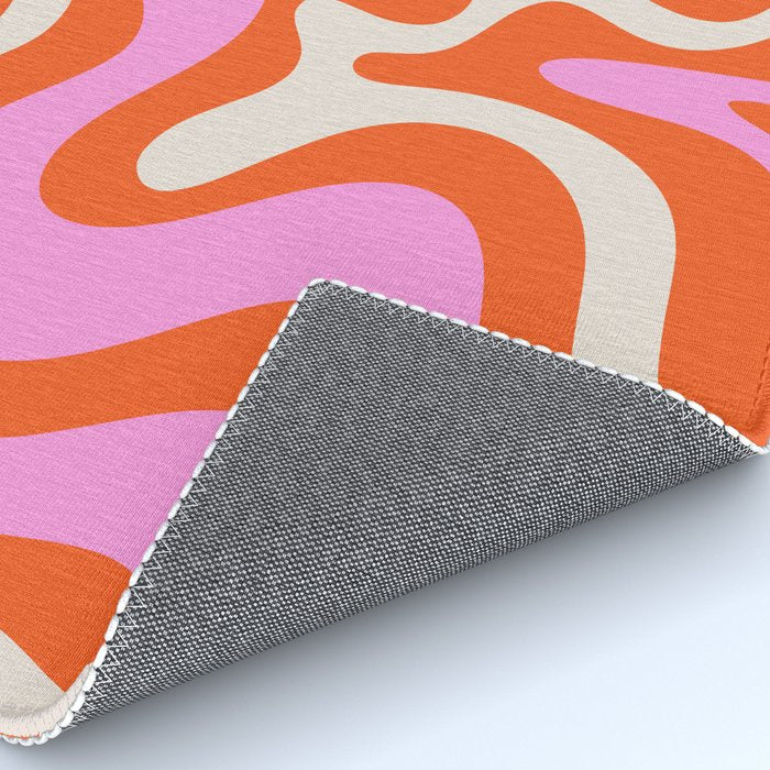 Retro Liquid Swirl Abstract Pattern Bright Pink Orange Cream Rug Gallery Image 4