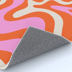 Retro Liquid Swirl Abstract Pattern Bright Pink Orange Cream Rug Gallery Image 4