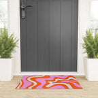 Retro Liquid Swirl Abstract Pattern Bright Pink Orange Cream Welcome Mat Gallery Image 3
