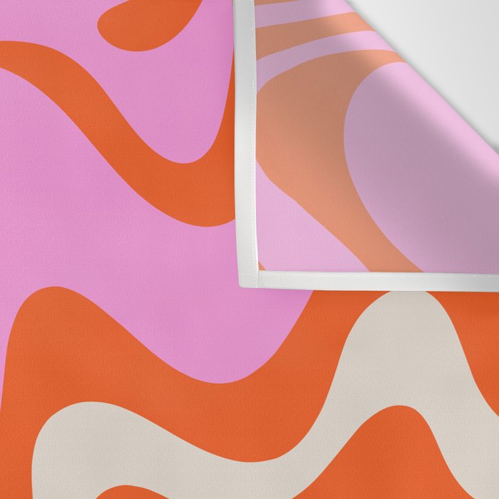 Retro Liquid Swirl Abstract Pattern Bright Pink Orange Cream Wall Tapestry Gallery Image 3
