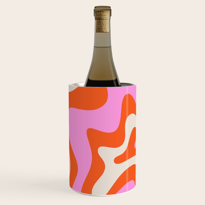 Retro Liquid Swirl Abstract Pattern Bright Pink Orange Cream Wine Chiller Gallery Image 1