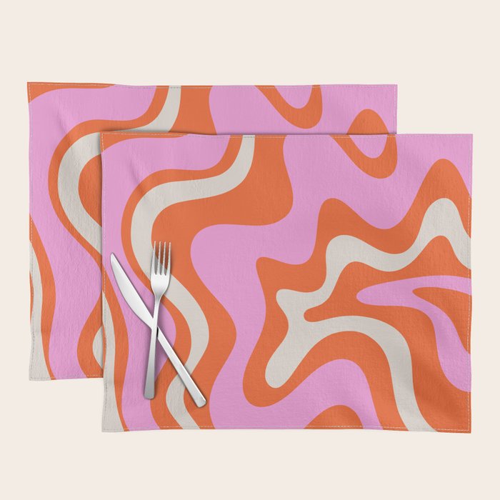 Retro Liquid Swirl Abstract Pattern Bright Pink Orange Cream Placemat Gallery Image 1