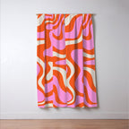 Retro Liquid Swirl Abstract Pattern Bright Pink Orange Cream Window Curtain Gallery Image 3