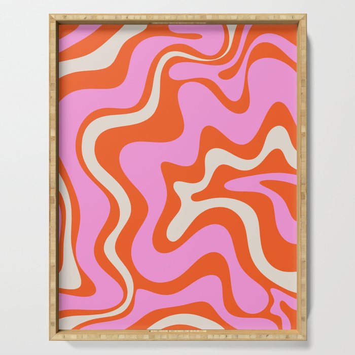Retro Liquid Swirl Abstract Pattern Bright Pink Orange Cream Serving Tray Gallery Image 1