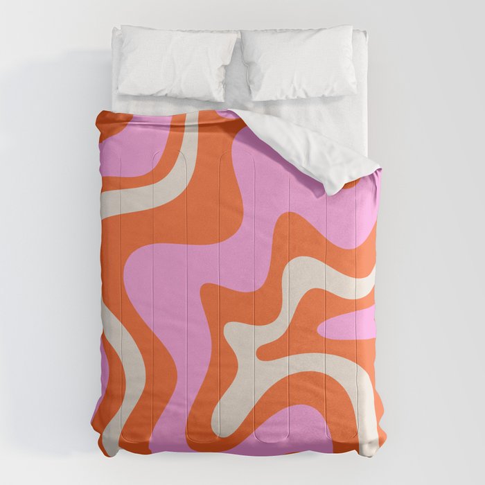 Retro Liquid Swirl Abstract Pattern Bright Pink Orange Cream Comforter Gallery Image 1
