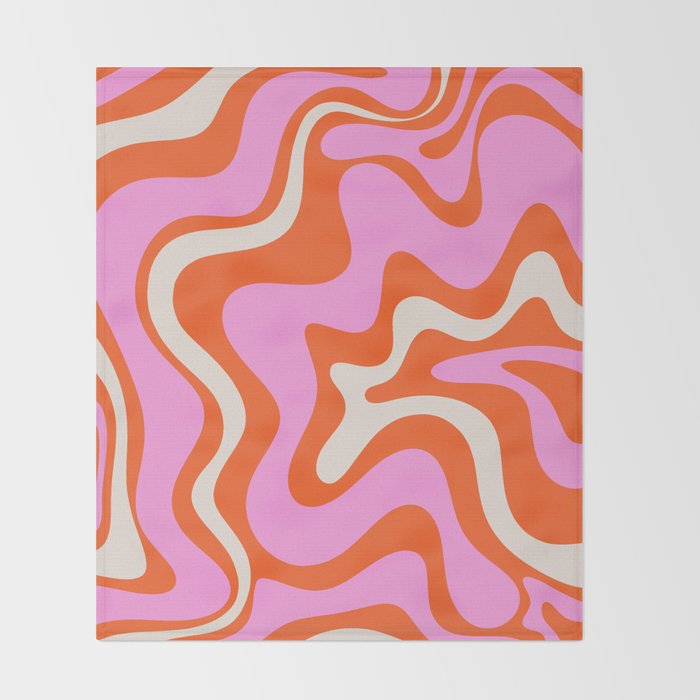 Retro Liquid Swirl Abstract Pattern Bright Pink Orange Cream Throw Blanket Gallery Image 2