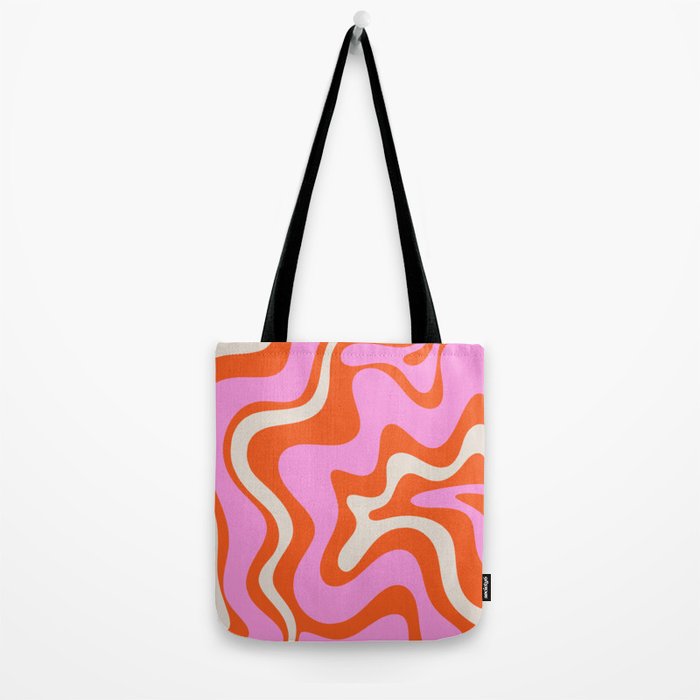 Retro Liquid Swirl Abstract Pattern Bright Pink Orange Cream Tote Bag Gallery Image 2