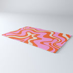 Retro Liquid Swirl Abstract Pattern Bright Pink Orange Cream Rug Gallery Image 3