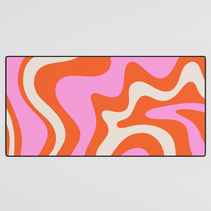 Retro Liquid Swirl Abstract Pattern Bright Pink Orange Cream Desk Mat Gallery Image 3