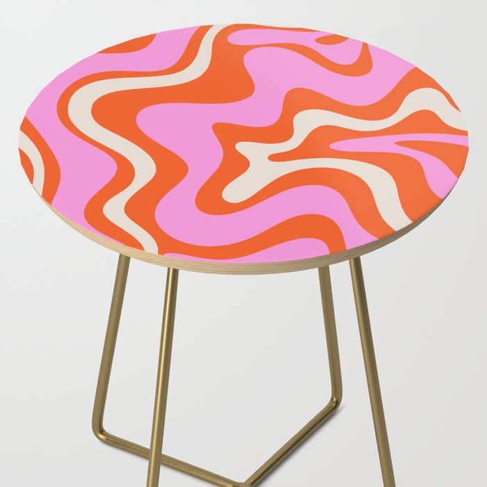 Retro Liquid Swirl Abstract Pattern Bright Pink Orange Cream Side Table Gallery Image 2