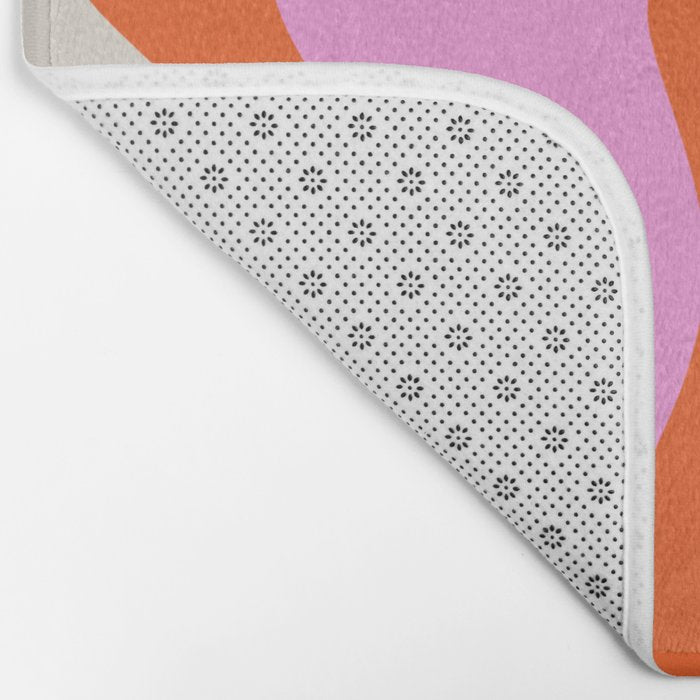 Retro Liquid Swirl Abstract Pattern Bright Pink Orange Cream Bath Mat Gallery Image 2
