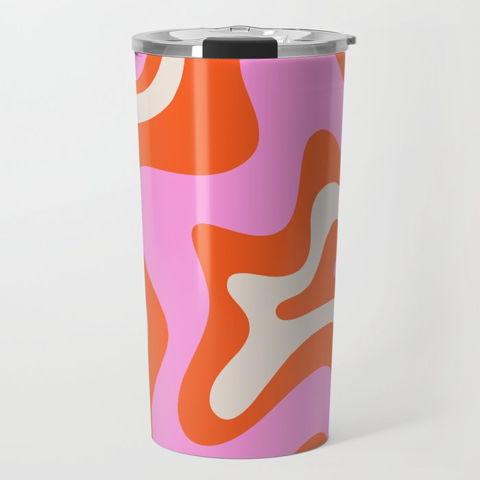 Retro Liquid Swirl Abstract Pattern Bright Pink Orange Cream Travel Mug Gallery Image 1