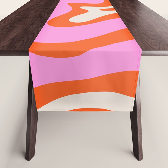 Retro Liquid Swirl Abstract Pattern Bright Pink Orange Cream Table Runner Gallery Image 1