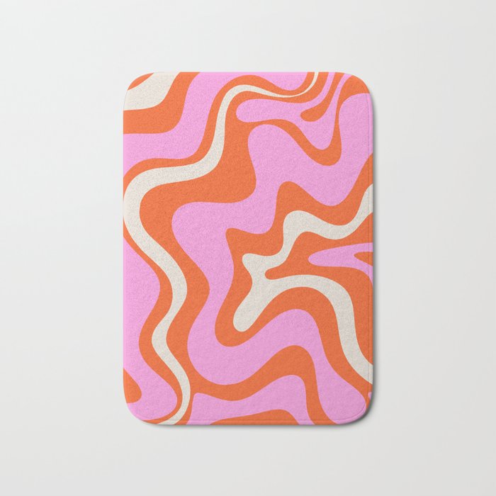 Retro Liquid Swirl Abstract Pattern Bright Pink Orange Cream Bath Mat Gallery Image 1