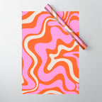 Retro Liquid Swirl Abstract Pattern Bright Pink Orange Cream Wrapping Paper Gallery Image 1