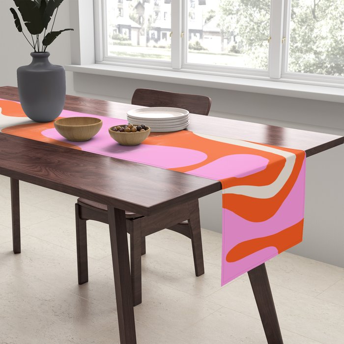 Retro Liquid Swirl Abstract Pattern Bright Pink Orange Cream Table Runner Gallery Image 2