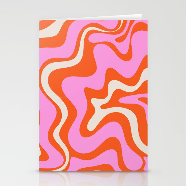 Retro Liquid Swirl Abstract Pattern Bright Pink Orange Cream Stationery Card Gallery Image 2