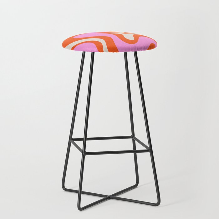 Retro Liquid Swirl Abstract Pattern Bright Pink Orange Cream Stool Gallery Image 1