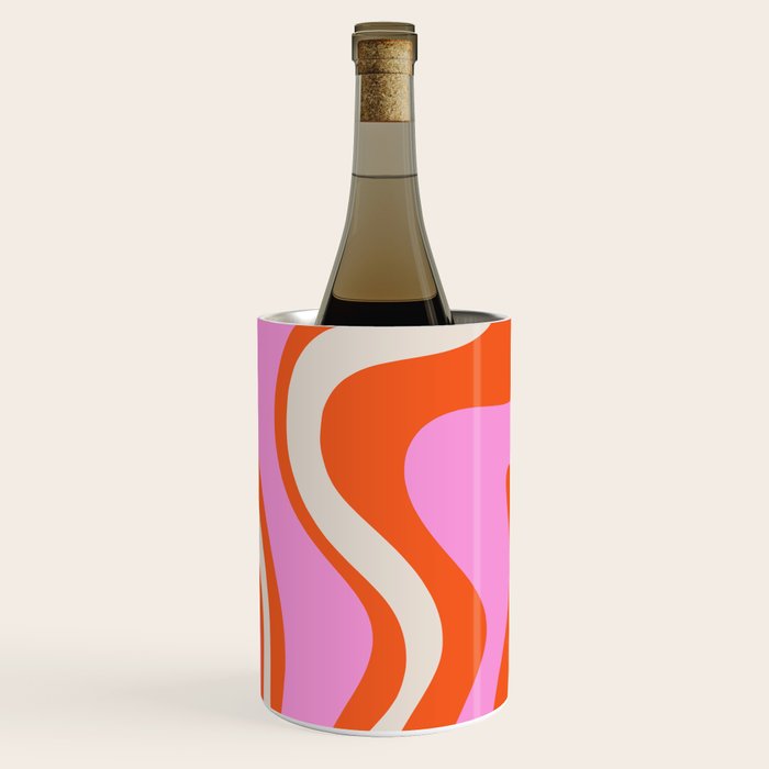 Retro Liquid Swirl Abstract Pattern Bright Pink Orange Cream Wine Chiller Gallery Image 2