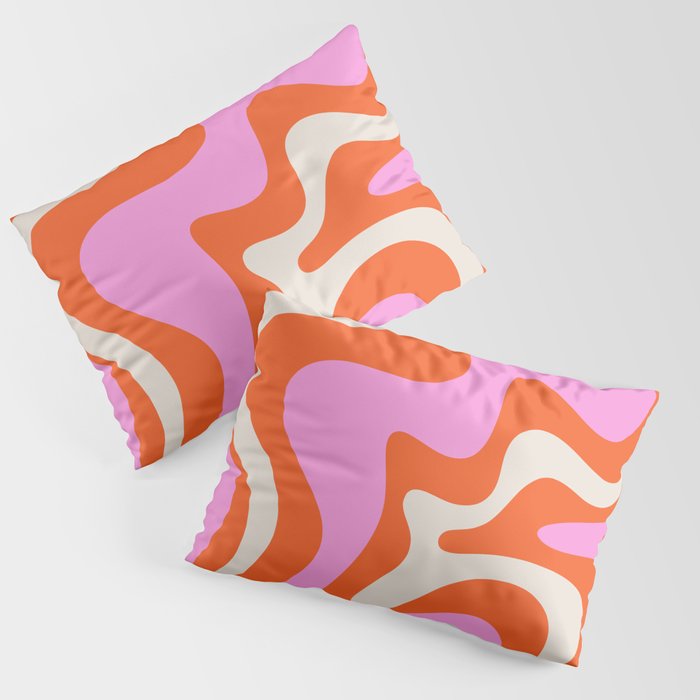 Retro Liquid Swirl Abstract Pattern Bright Pink Orange Cream Pillow Sham Gallery Image 3