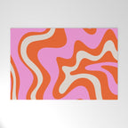 Retro Liquid Swirl Abstract Pattern Bright Pink Orange Cream Welcome Mat Gallery Image 1