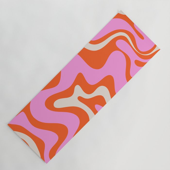 Retro Liquid Swirl Abstract Pattern Bright Pink Orange Cream Yoga Mat Gallery Image 1