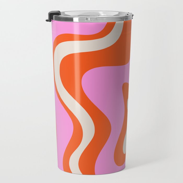 Retro Liquid Swirl Abstract Pattern Bright Pink Orange Cream Travel Mug Gallery Image 3
