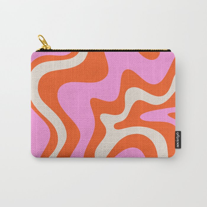 Retro Liquid Swirl Abstract Pattern Bright Pink Orange Cream Carry All Pouch Gallery Image 1