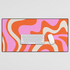 Retro Liquid Swirl Abstract Pattern Bright Pink Orange Cream Desk Mat Gallery Image 1