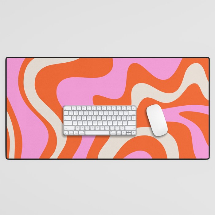 Retro Liquid Swirl Abstract Pattern Bright Pink Orange Cream Desk Mat Gallery Image 1