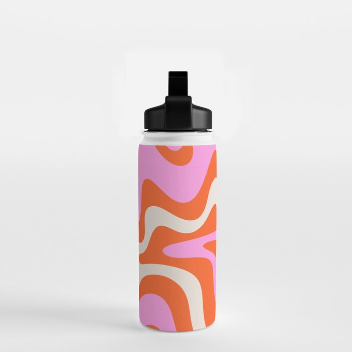 Retro Liquid Swirl Abstract Pattern Bright Pink Orange Cream Water Bottle Gallery Image 2