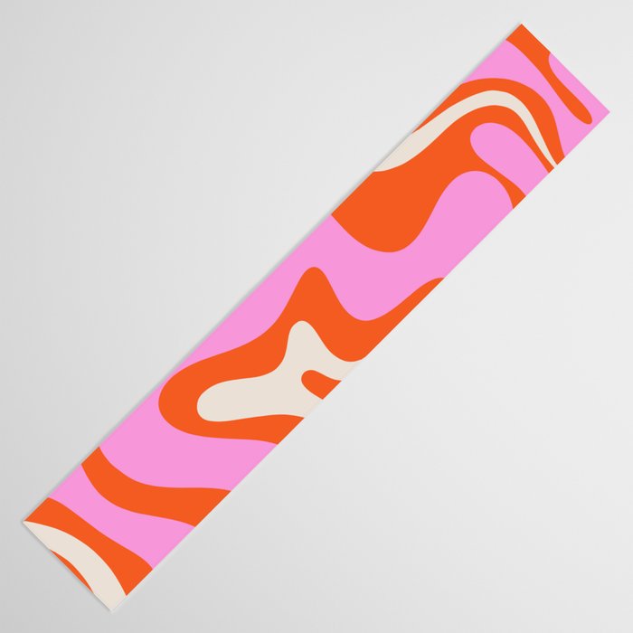Retro Liquid Swirl Abstract Pattern Bright Pink Orange Cream Table Runner Gallery Image 3