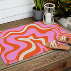 Retro Liquid Swirl Abstract Pattern Bright Pink Orange Cream Outdoor Rug Gallery Image 2