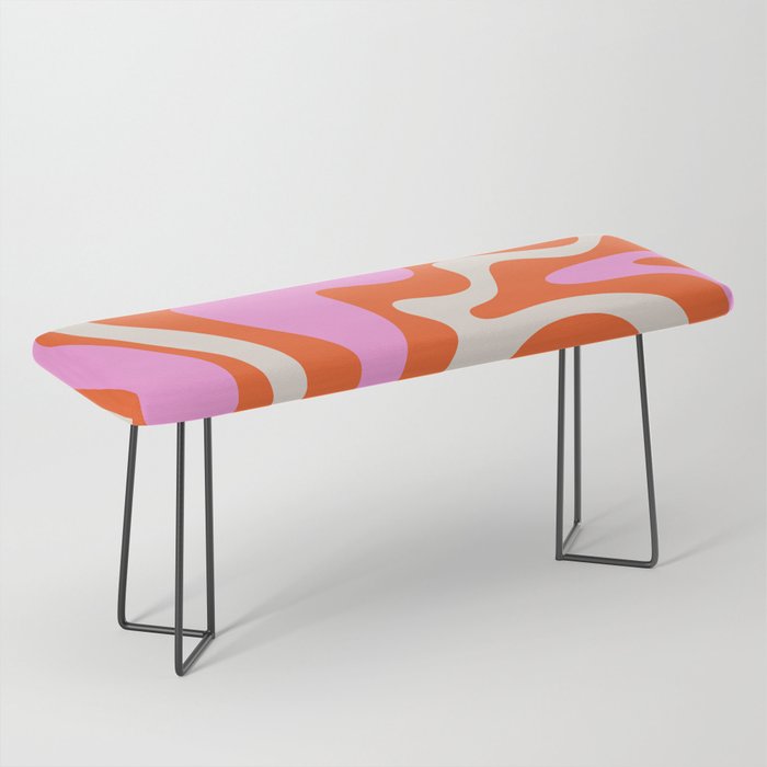 Retro Liquid Swirl Abstract Pattern Bright Pink Orange Cream Bench Gallery Image 1