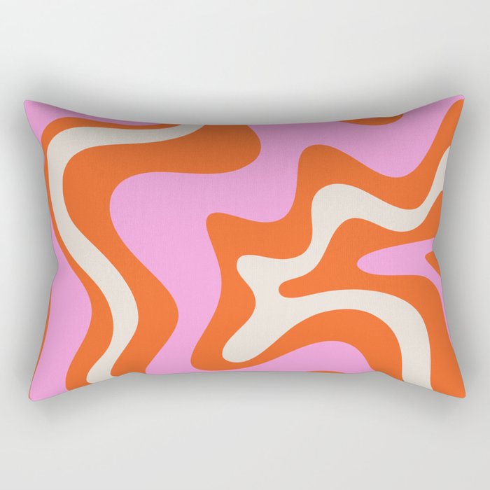 Retro Liquid Swirl Abstract Pattern Bright Pink Orange Cream Rectangular Pillow Gallery Image 1