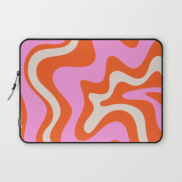 Retro Liquid Swirl Abstract Pattern Bright Pink Orange Cream Laptop Sleeve Gallery Image 1