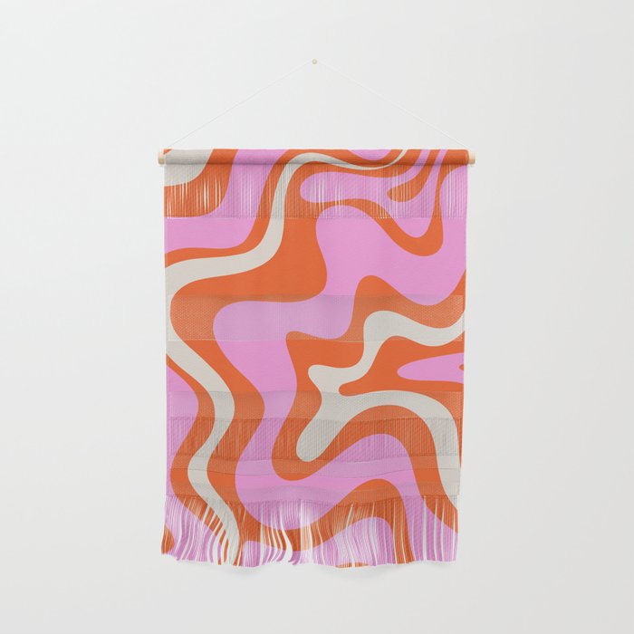 Retro Liquid Swirl Abstract Pattern Bright Pink Orange Cream Wall Hanging Gallery Image 1