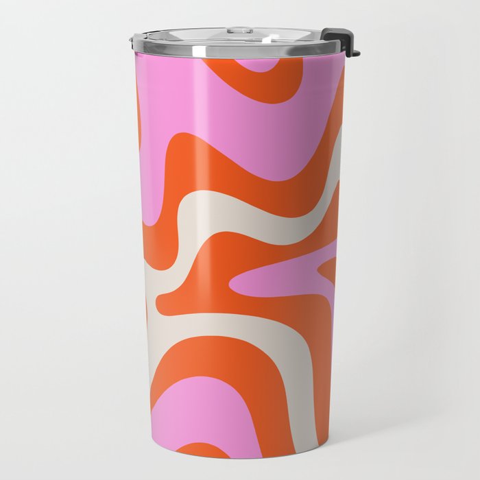 Retro Liquid Swirl Abstract Pattern Bright Pink Orange Cream Travel Mug Gallery Image 2