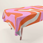 Retro Liquid Swirl Abstract Pattern Bright Pink Orange Cream Tablecloth Gallery Image 1